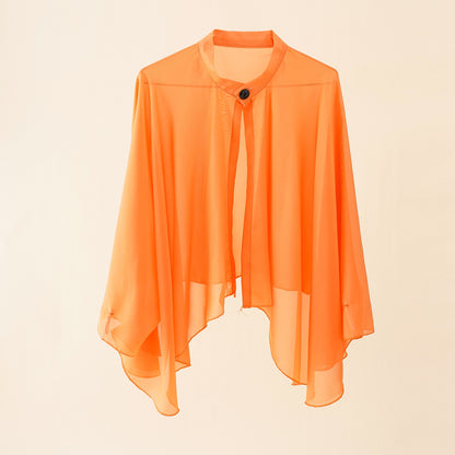 Solid Color Ventilation Shawl Button Chiffon Sunscreen Women's Fashion