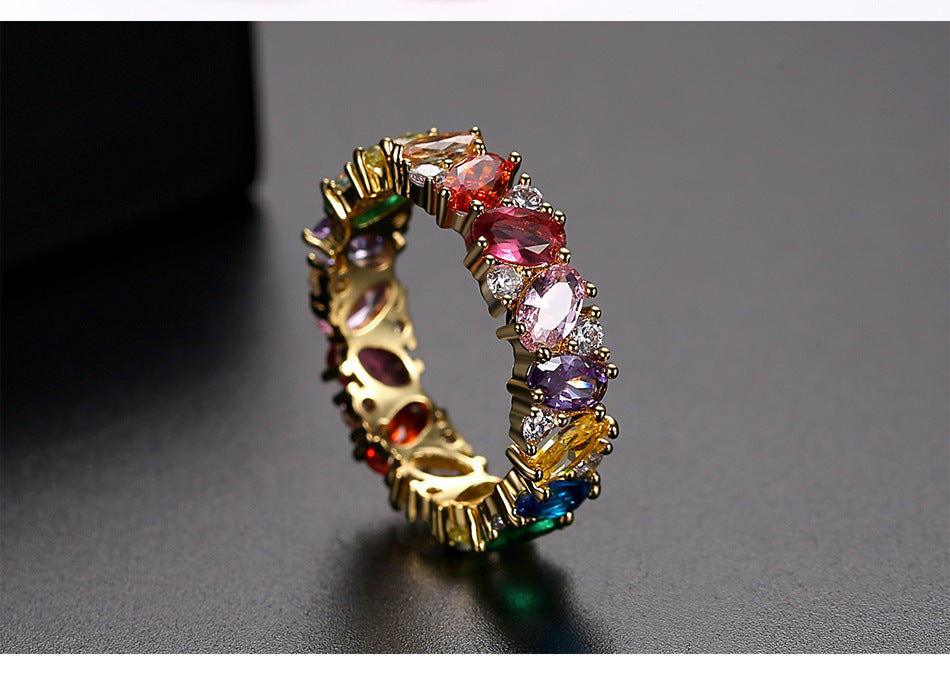 European And American Fashion Color Zircon Ladies Ring
