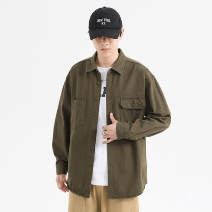 Oxford Cotton Hong Kong Style Double Pocket Trendy Loose Casual Men's Shirt