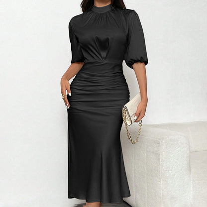 Women's Short Sleeve Mock Neck Ruched Party Dress