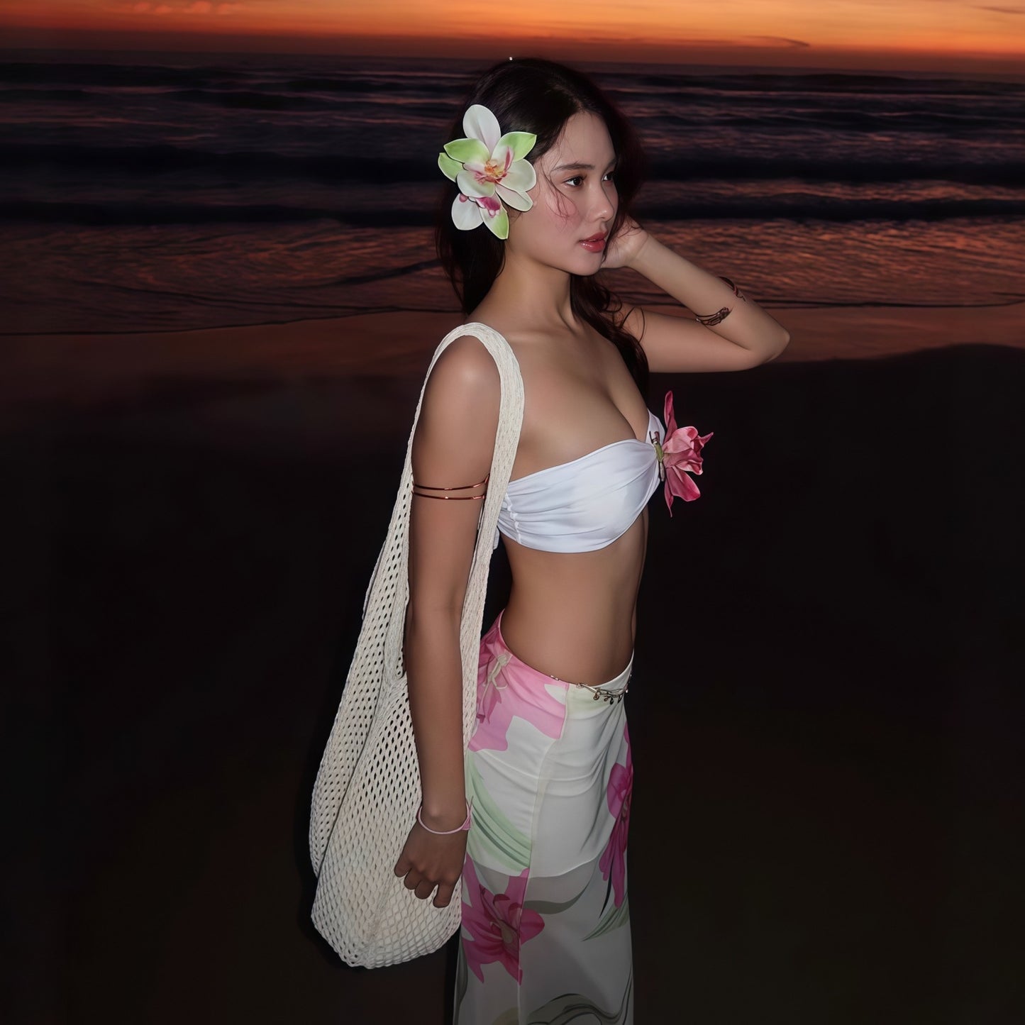 Dopamine Beach Vacation Pure Desire Style Printed Mesh Sheath Skirt