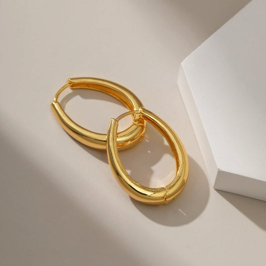 18K Real Gold Geometric Round Atmospheric Ear Buckles