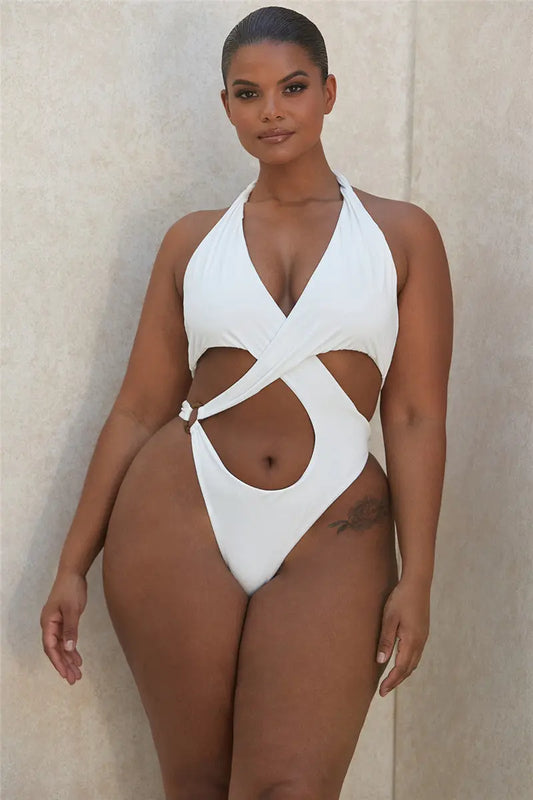 European and American Fashion One-piece Gorgeous Slim Solid Color Swimsuit Ocean Vault