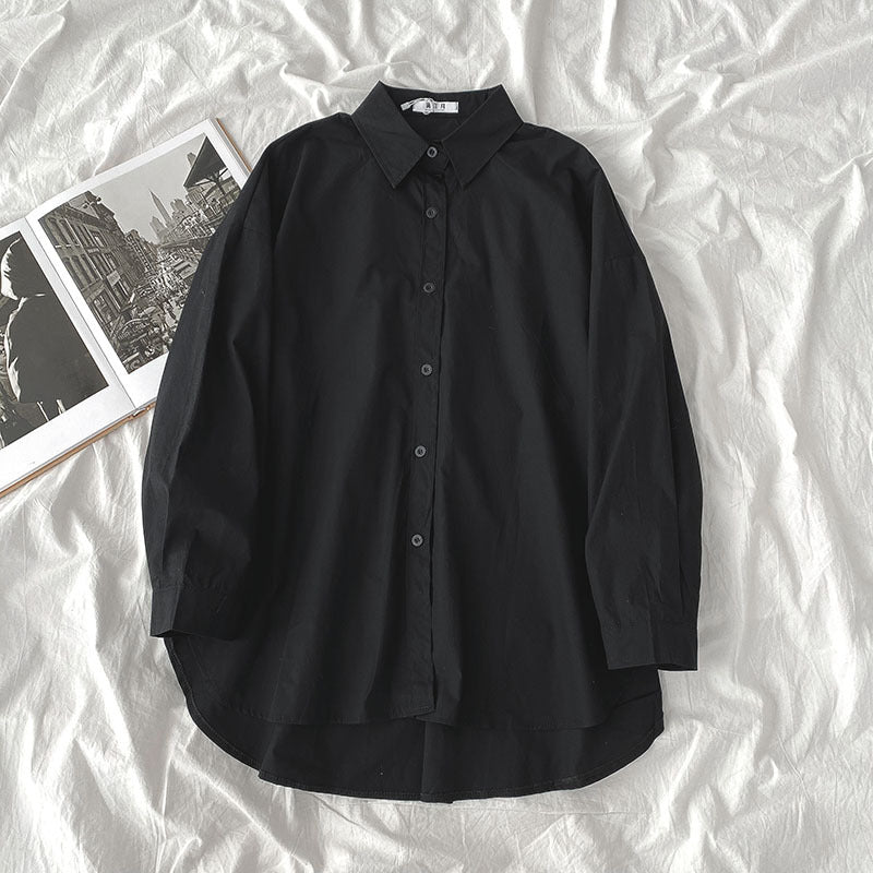 Shirt Black All-Match Student Loose Long Sleeves And Wear White Shirts For Women