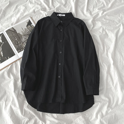 Shirt Black All-Match Student Loose Long Sleeves And Wear White Shirts For Women