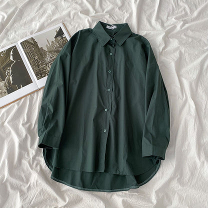 Shirt Black All-Match Student Loose Long Sleeves And Wear White Shirts For Women