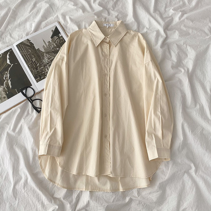 Shirt Black All-Match Student Loose Long Sleeves And Wear White Shirts For Women