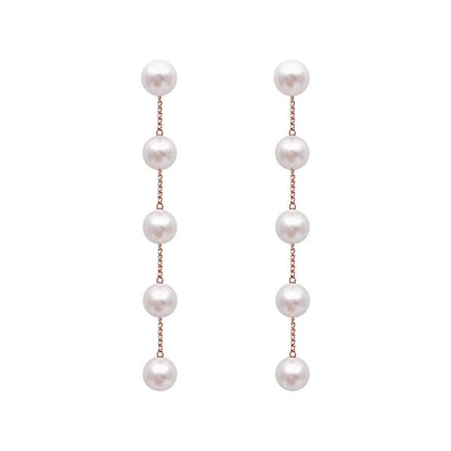 Long Pearl String Tassel Silver Earrings With Simple Personality
