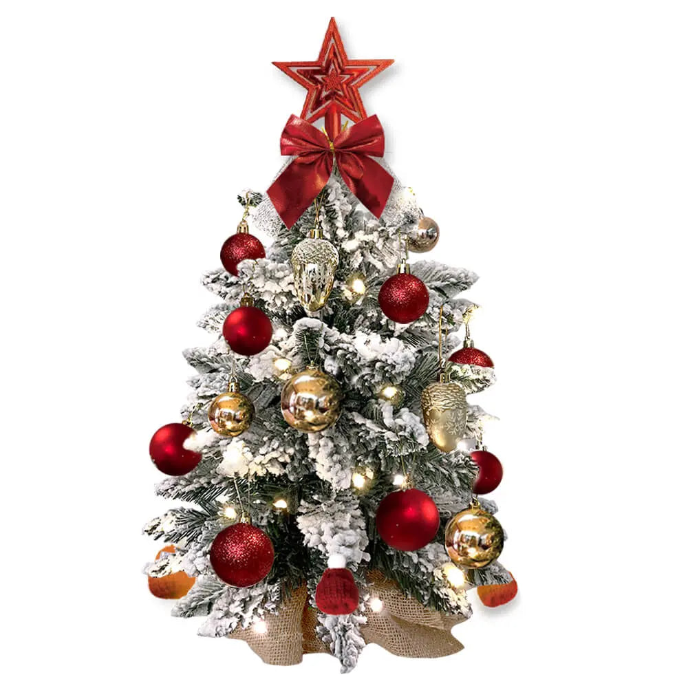 2ft Mini Christmas Tree With Light Artificial Small Tabletop Christmas Decoration With Flocked Snow, Exquisite Decor & Xmas Ornaments For Table Top For Home & Office - Ocean Vault