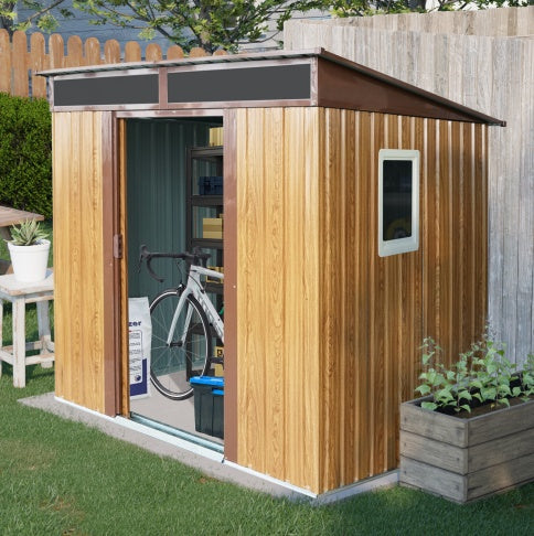 6ft  5ft Outdoor Metal Storage Shed With Window And Transparent Plate For Garden, Lawn