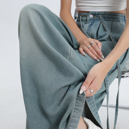 Thin Drawstring Casual Mopping Pants For Women High Waist Loose Slimming Wide Leg Pants