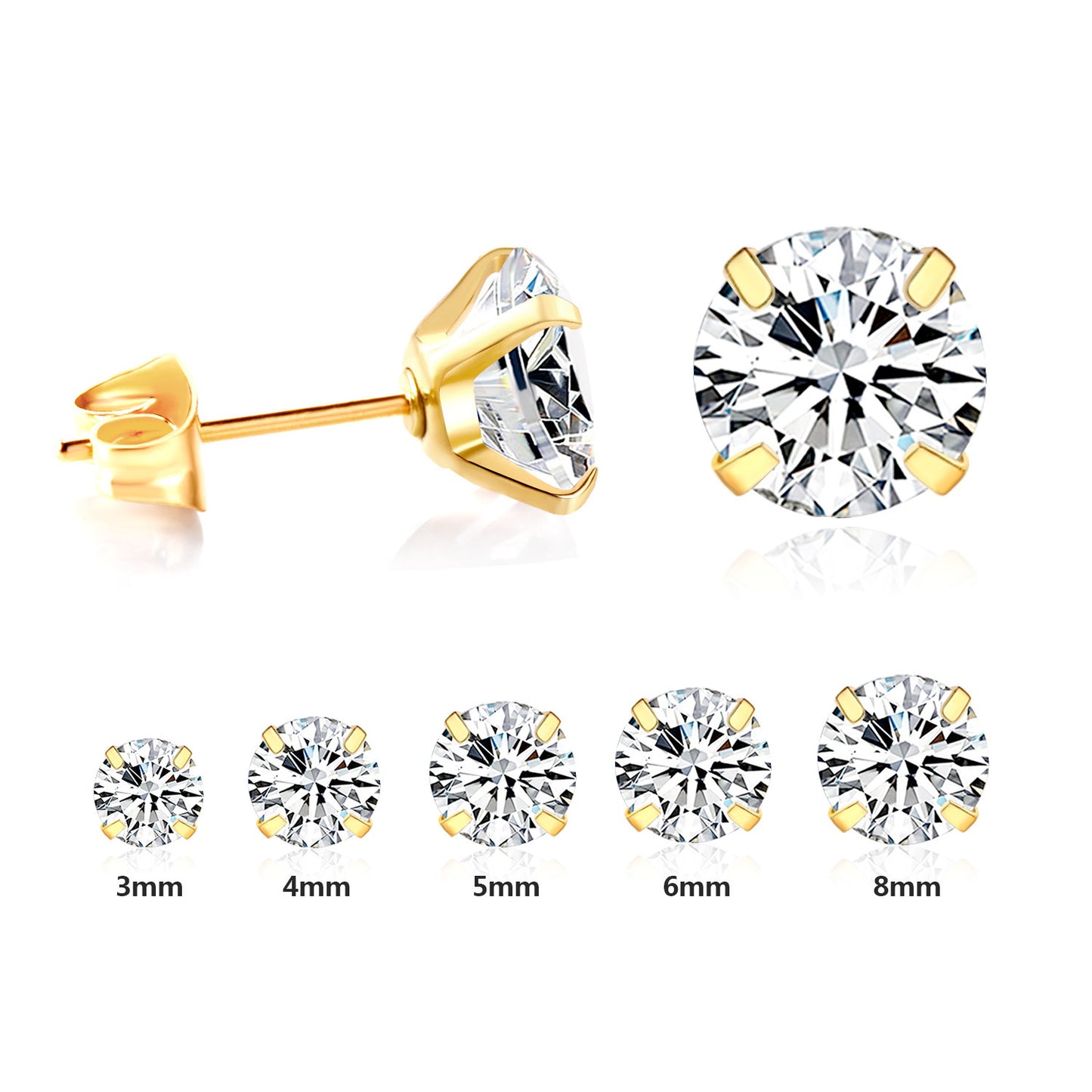 Simple Temperament Four-grab Round White Diamond Earrings Stainless Steel Fine Needle Earrings