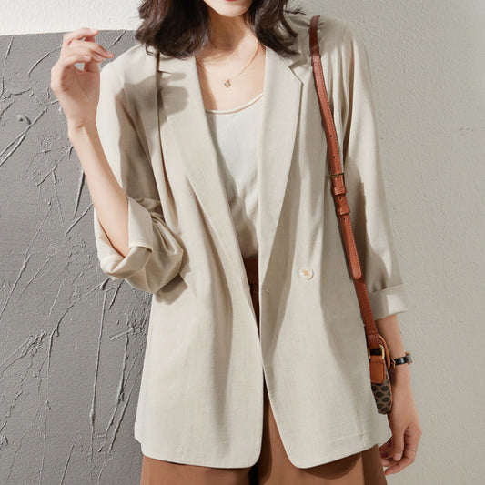 Thin Style In Beige Sun-proof All-matching Loose Breathable Suit Top