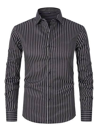 Men's Striped All-matching Ice Silk Long Sleeve Shirt