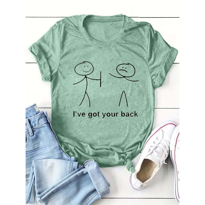 Women's Cartoon Character & Slogan Print T-Shirt Casual Short Sleeve Crew Neck Summer Top