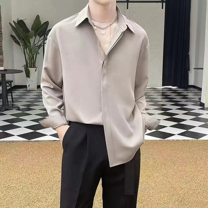 Men's Ice Silk Drape Long Sleeved Loose Casual Shirt
