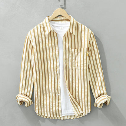 Vertical Striped Long-sleeved Shirt Loose