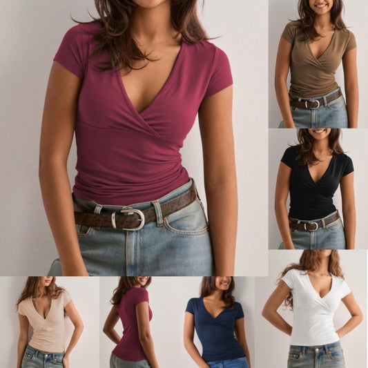 Spring And Summer Solid Color Slim Short Sleeve T-shirt Top Women's Clothing