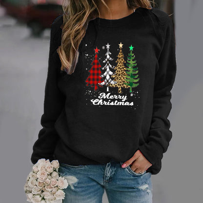 Pattern Printing Long Sleeve Crew Neck Sweater Female