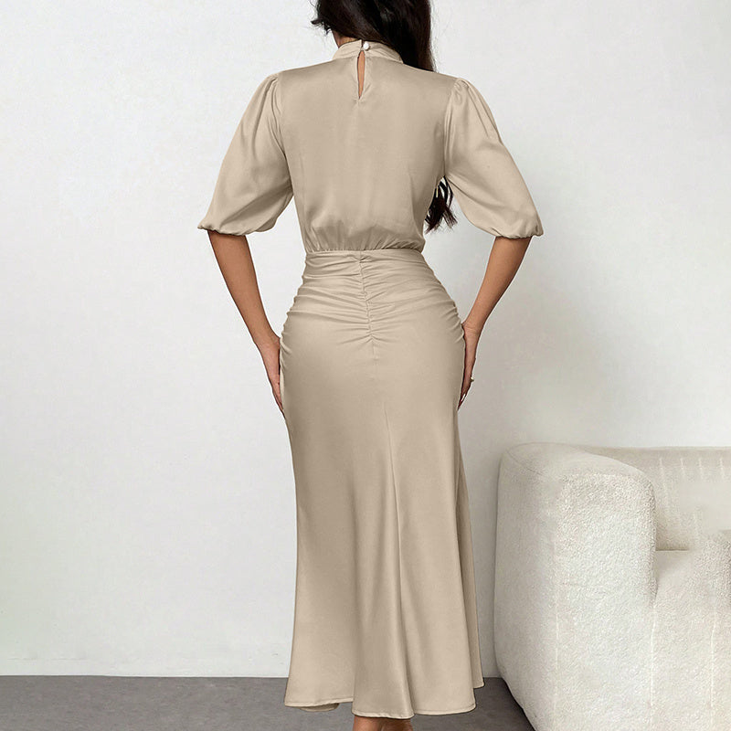 Women's Short Sleeve Mock Neck Ruched Party Dress