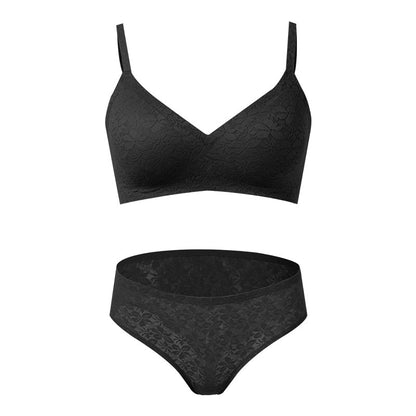 Sexy Lei French Silk Underwear Women's Pure Desire Style Lace Push Up Small Breasts No Steel Ring Bra Panties Set