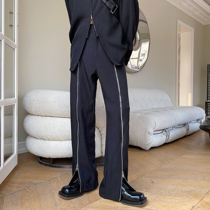 Zipper Decorative Slit Trousers For Men