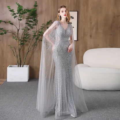 Evening Dress Banquet Slimming Fishtail Host Evening Dress - Ocean Vault