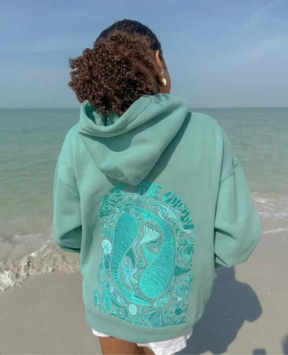 Drop-shoulder Sleeve Long Sleeve Hooded Sports Casual Printed Sweater