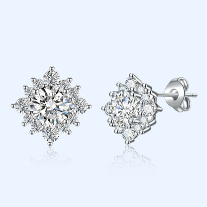 Sterling Silver Needle Moissanite Simple Flower Stud Earrings