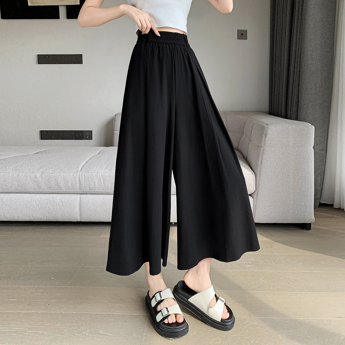 Korean Style Elastic Waistband Women's Straight Loose Pants