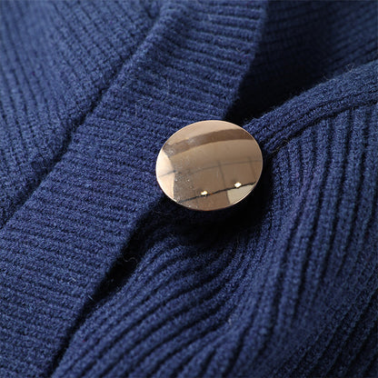 Dark Blue Irregular V-neck Fitted Waist Sweater Knitwear Autumn And Winter