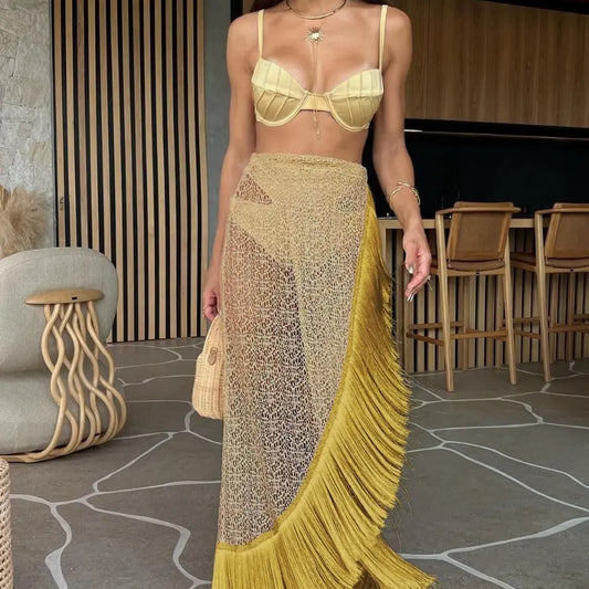 Ladies Tassel Split Swimsuit Three-piece Suit Ocean Vault