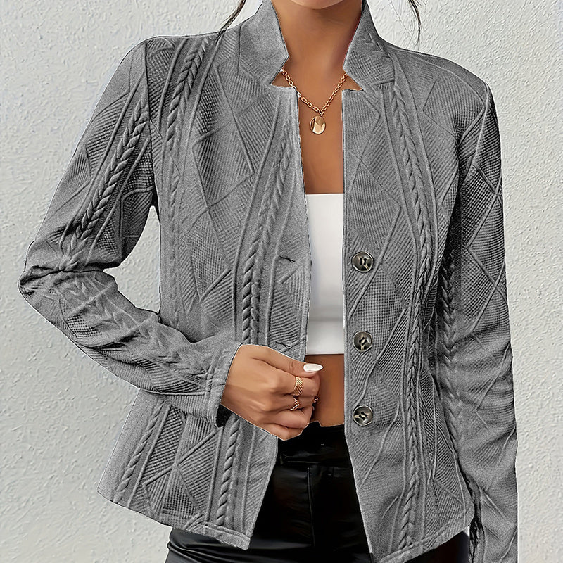 Women's Elegant Textured Open Front Business Casual Work Office Blazer Jacket Suit - Ocean Vault