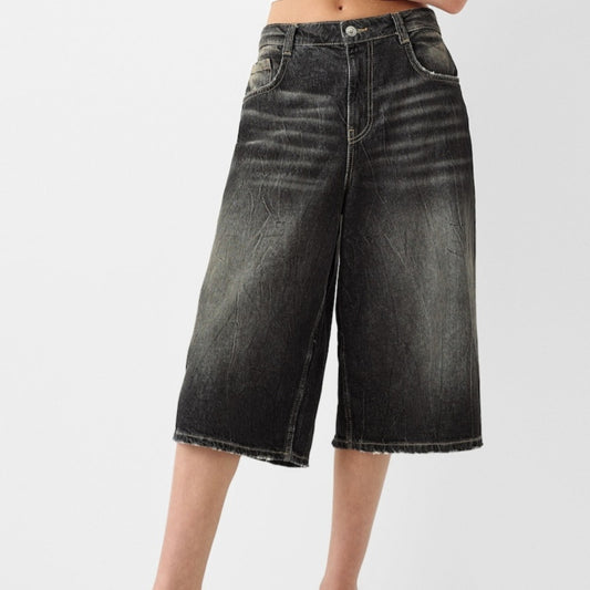 Low Waist Loose Denim Cropped Pants