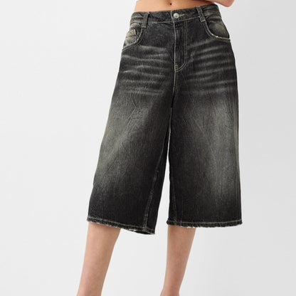 Low Waist Loose Denim Cropped Pants