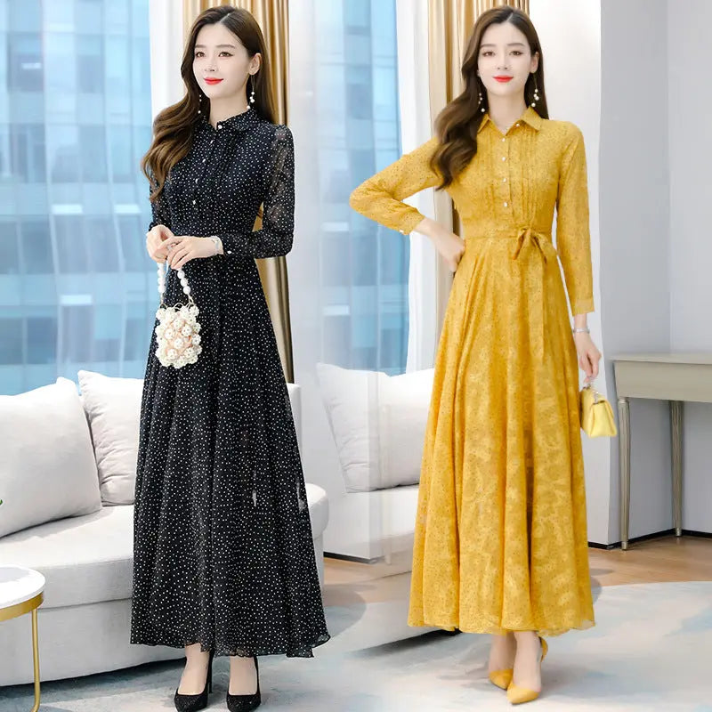 Women's New Mid-length Polka Dot Chiffon Dress - Ocean Vault