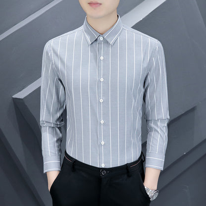 Summer Men's Casual Long-sleeved Striped Shirt