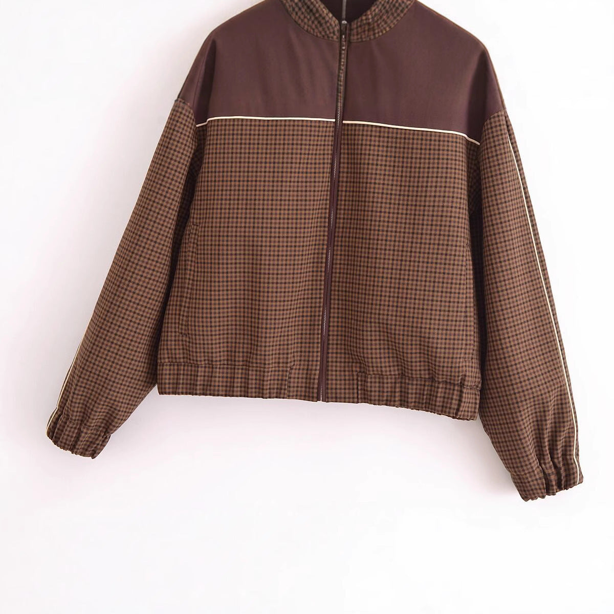 European And American Style Plaid Long Sleeve Lapel Zipper Jacket