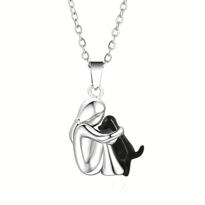 Fashion Little Girl And Dog Hug Necklace