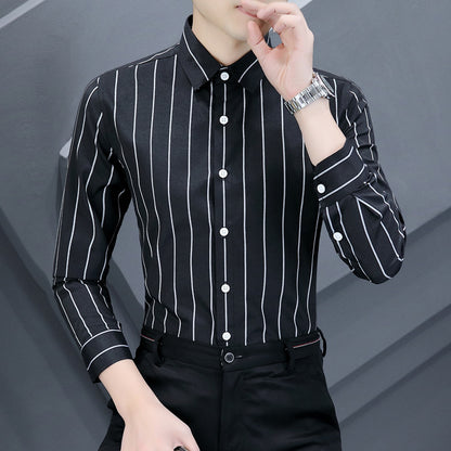 Summer Men's Casual Long-sleeved Striped Shirt