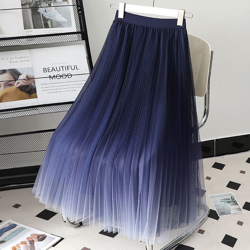 Gradient Color Gauze Skirt Mid-length Mesh High Waist