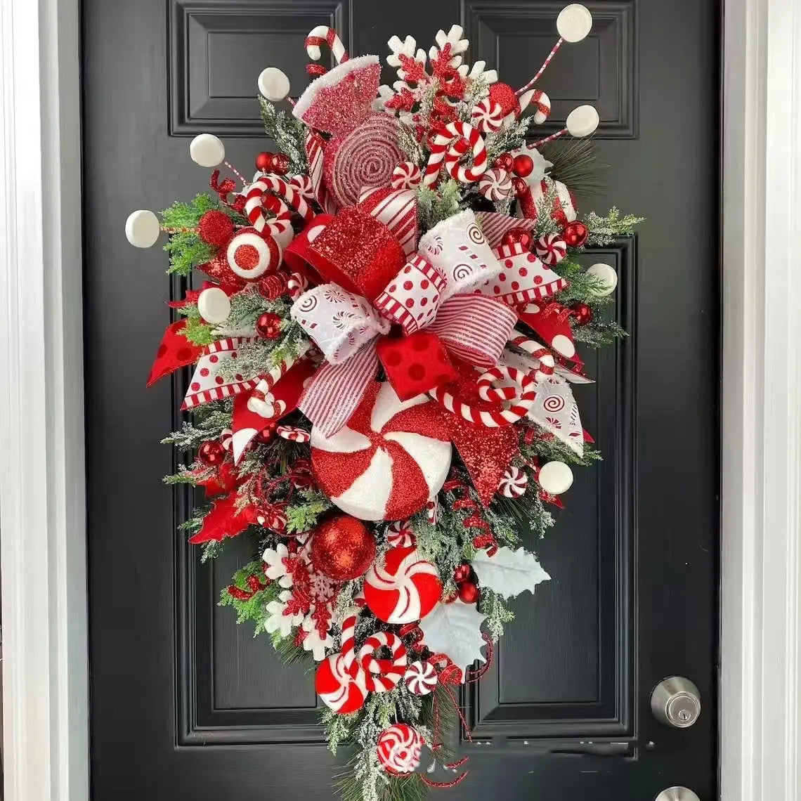 Christmas Wreath Candy Upside Down Tree Garland Artificial Xmas Ornament Hpme Porch Window Door Wall Hanging Decoration - Ocean Vault