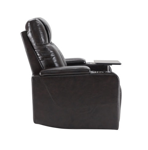 Power Motion Recliner With USB Charging Port And Hidden Arm Storage 2 Convenient Cup Holders Design And 360 Swivel Tray Table,Brown