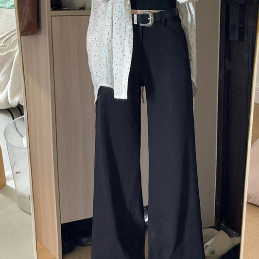 Black High-end Loose Lazy Style Women's Small Size Wide-leg Pants