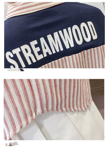 Shawl Stitching Fake Two Striped Long-sleeved Shirts