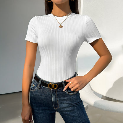 Temperament Pure Color Short Sleeve Rompers
