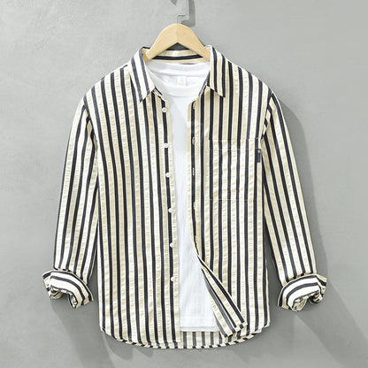 Vertical Striped Long-sleeved Shirt Loose