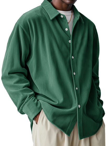 Men's Loose Trendy Long Sleeve Solid Color Polo Collar Shirt
