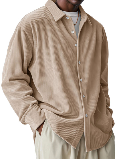 Men's Loose Trendy Long Sleeve Solid Color Polo Collar Shirt