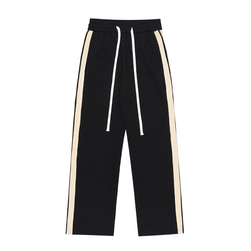 Striped Straight Color Matching Side Drawstring Loose Wide-leg Pants